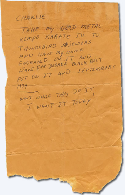 note to Charlie Hodge from Elvis Presley