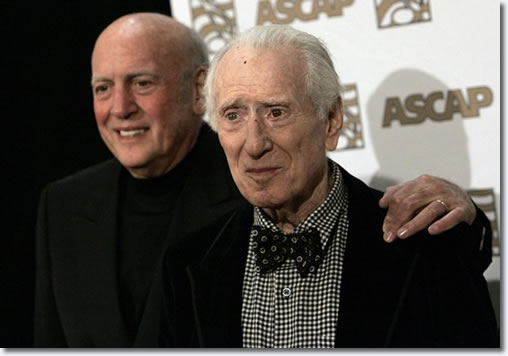 Mike Stoller (L) and Jerry Leiber arrive at the 25th Annual ASCAP Pop Music Awards at the Kodak theatre in Hollywood, California, April 9, 2008.