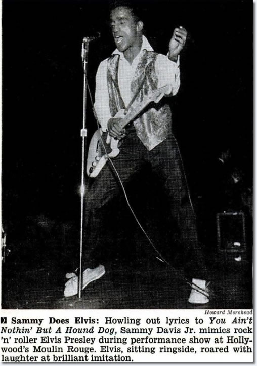 Sammy Davis Jr. imitating Elvis on stage performing Hound Dog, February 27, 1958.