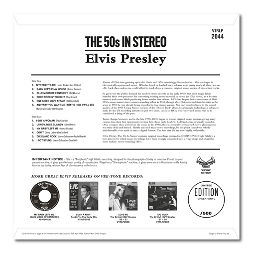 'Elvis Presley - The 50s In Stereo'LP Vinyl LP. | Back.